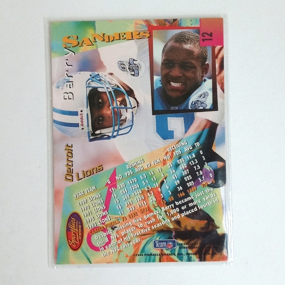 Vintage 1994 #12 Barry Sanders NFL Detroit Lions Hologram Pinnacle Trading Card - Picture 2 of 6